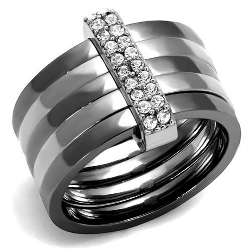 TK2602 - Two Tone IP Light Black (IP Gun) Stainless Steel Ring with Top Grade Crystal  in Clear-0