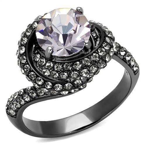 TK2604 - IP Light Black  (IP Gun) Stainless Steel Ring with Top Grade Crystal  in Light Amethyst-0
