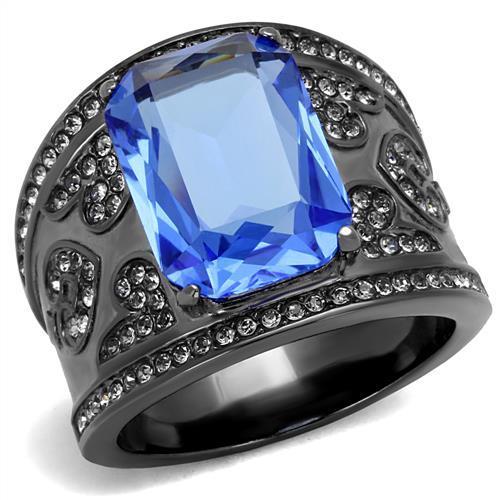 TK2607 - IP Light Black  (IP Gun) Stainless Steel Ring with Top Grade Crystal  in Sapphire-0