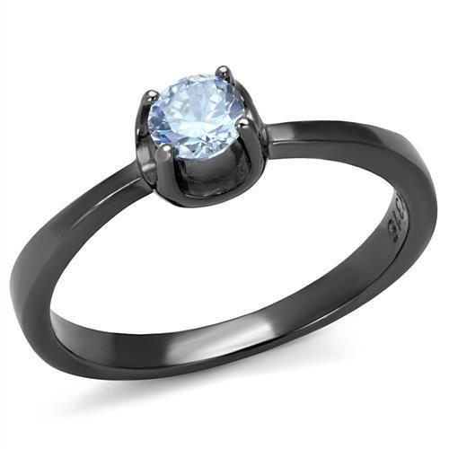 TK2609 - IP Light Black  (IP Gun) Stainless Steel Ring with AAA Grade CZ  in Light Amethyst-0