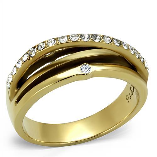 TK2611 - IP Gold(Ion Plating) Stainless Steel Ring with Top Grade Crystal  in Clear-0