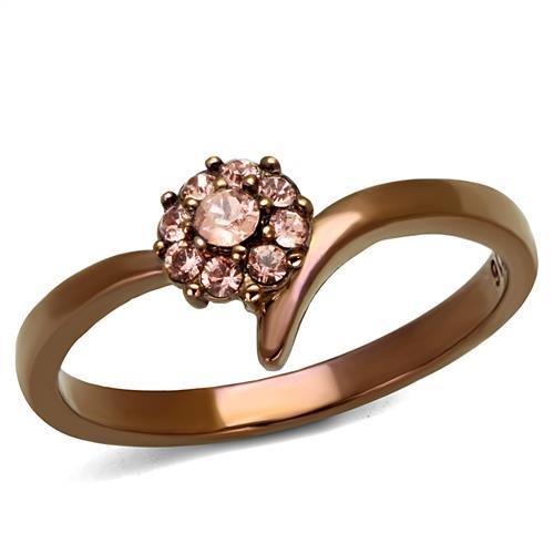 TK2612 - IP Coffee light Stainless Steel Ring with Top Grade Crystal  in Light Peach-0