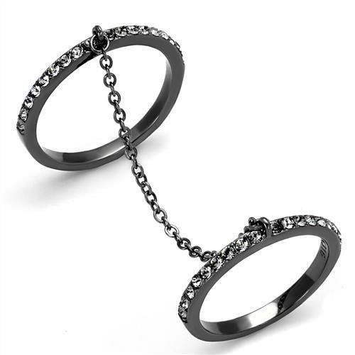 TK2614 - IP Light Black  (IP Gun) Stainless Steel Ring with Top Grade Crystal  in Jet-0