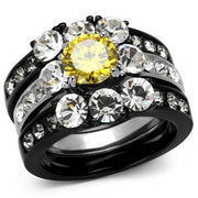 TK2615 - Two-Tone IP Black (Ion Plating) Stainless Steel Ring with AAA Grade CZ  in Topaz-0