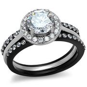 TK2620 - Two-Tone IP Black (Ion Plating) Stainless Steel Ring with AAA Grade CZ  in Clear-0