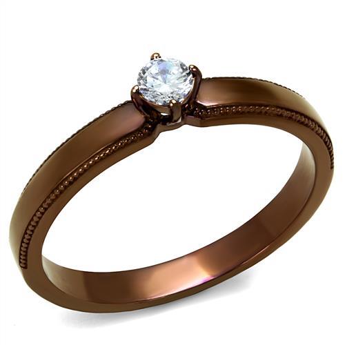 TK2621 - IP Coffee light Stainless Steel Ring with AAA Grade CZ  in Clear-0