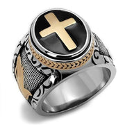 TK2623 - Two-Tone IP Rose Gold Stainless Steel Ring with Epoxy  in Jet-0
