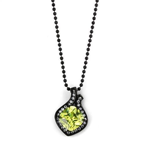 TK2629 - IP Black(Ion Plating) Stainless Steel Chain Pendant with AAA Grade CZ  in Apple Green color-0