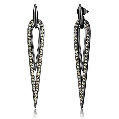 TK2634 - IP Light Black  (IP Gun) Stainless Steel Earrings with Top Grade Crystal  in Smoky Topaz-0