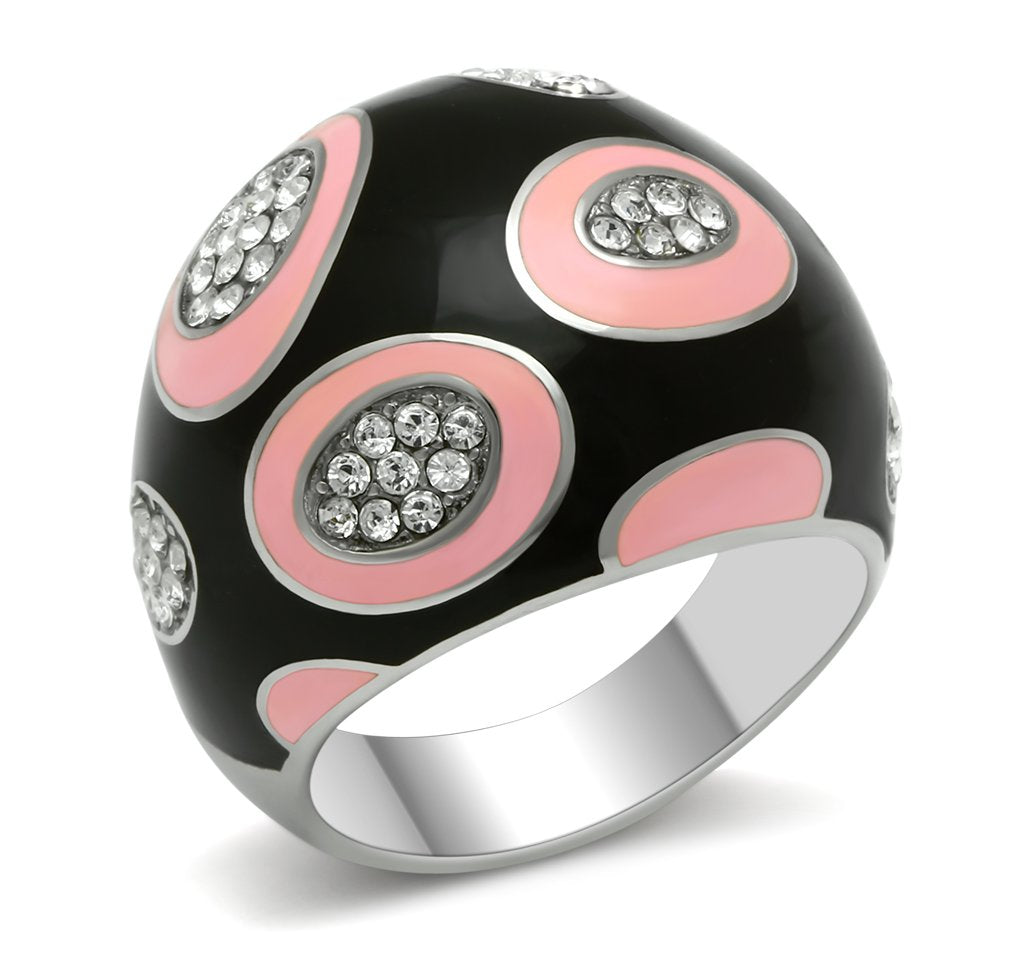 TK263 - High polished (no plating) Stainless Steel Ring with Top Grade Crystal  in Clear-0