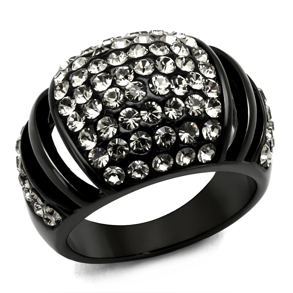 TK2643 - IP Black(Ion Plating) Stainless Steel Ring with Top Grade Crystal  in Hematite-0
