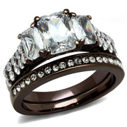 TK2646 - IP Dark Brown (IP coffee) Stainless Steel Ring with AAA Grade CZ  in Clear-0