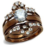 TK2647 - IP Coffee light Stainless Steel Ring with AAA Grade CZ  in Clear-0