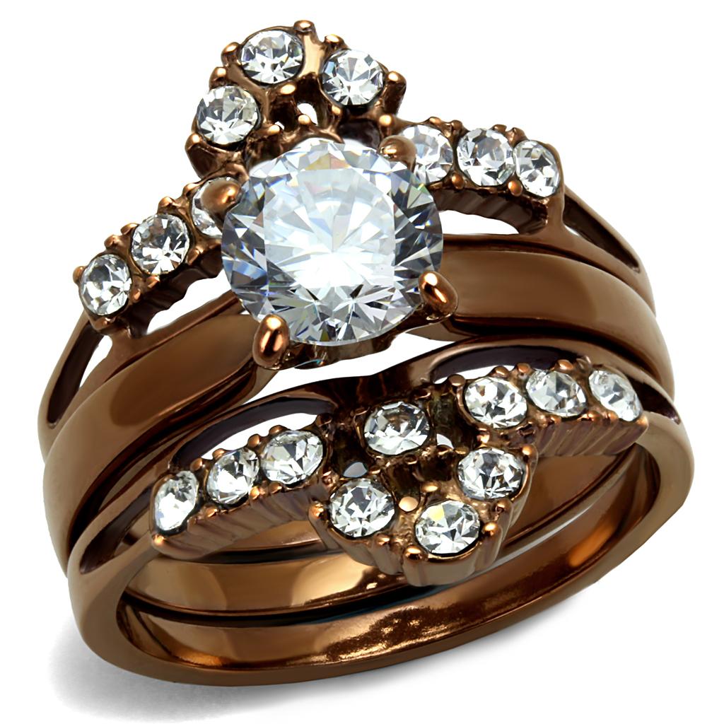 TK2647 - IP Coffee light Stainless Steel Ring with AAA Grade CZ  in Clear-0