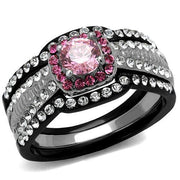 TK2651 - Two-Tone IP Black (Ion Plating) Stainless Steel Ring with AAA Grade CZ  in Light Rose-0