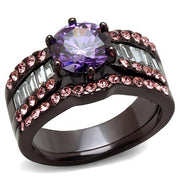 TK2652 - IP Dark Brown (IP coffee) Stainless Steel Ring with AAA Grade CZ  in Amethyst-0