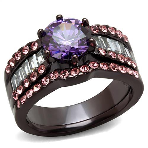 TK2652 - IP Dark Brown (IP coffee) Stainless Steel Ring with AAA Grade CZ  in Amethyst-0