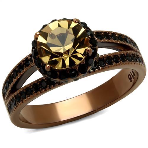 TK2654 - IP Coffee light Stainless Steel Ring with Top Grade Crystal  in Light Smoked-0