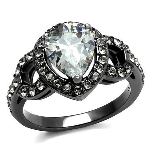 TK2655 - IP Light Black  (IP Gun) Stainless Steel Ring with AAA Grade CZ  in Clear-0