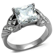 TK2657 - High polished (no plating) Stainless Steel Ring with AAA Grade CZ  in Clear-0