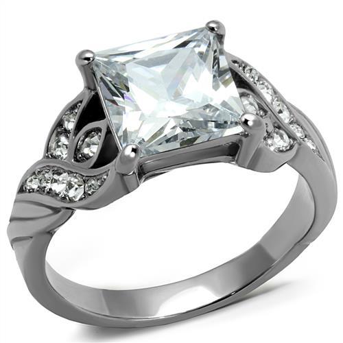 TK2657 - High polished (no plating) Stainless Steel Ring with AAA Grade CZ  in Clear-0