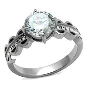 TK2658 - High polished (no plating) Stainless Steel Ring with AAA Grade CZ  in Clear-0
