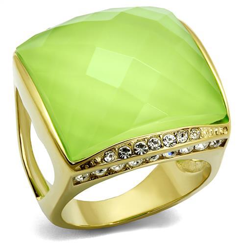 TK2661 - IP Gold(Ion Plating) Stainless Steel Ring with Synthetic Synthetic Stone in Apple Green color-0