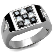 TK2663 - High polished (no plating) Stainless Steel Ring with AAA Grade CZ  in Jet-0