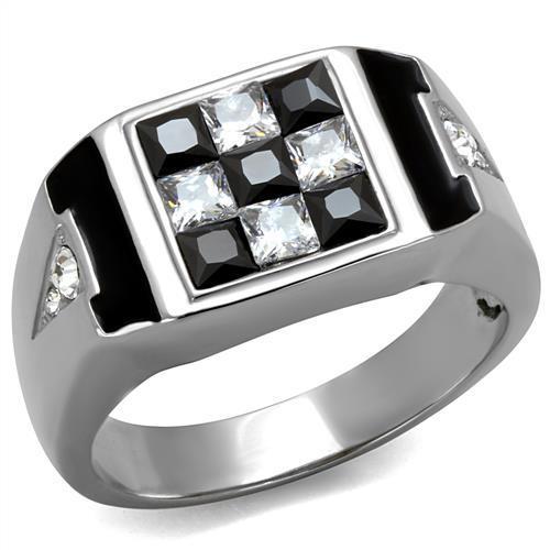 TK2663 - High polished (no plating) Stainless Steel Ring with AAA Grade CZ  in Jet-0