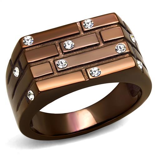 TK2664 - IP Coffee light Stainless Steel Ring with Top Grade Crystal  in Clear-0