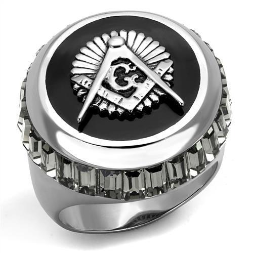TK2666 - High polished (no plating) Stainless Steel Ring with Top Grade Crystal  in Jet-0