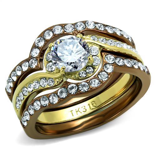 TK2669 - IP Gold & IP Light Brown (IP Light coffee) Stainless Steel Ring with AAA Grade CZ  in Clear-0
