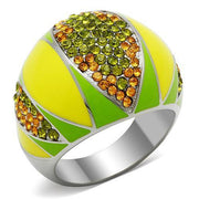 TK266 - High polished (no plating) Stainless Steel Ring with Top Grade Crystal  in Multi Color-0