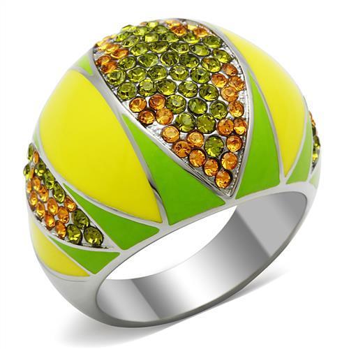 TK266 - High polished (no plating) Stainless Steel Ring with Top Grade Crystal  in Multi Color-0