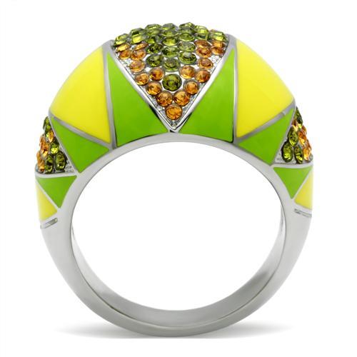 TK266 - High polished (no plating) Stainless Steel Ring with Top Grade Crystal  in Multi Color-2