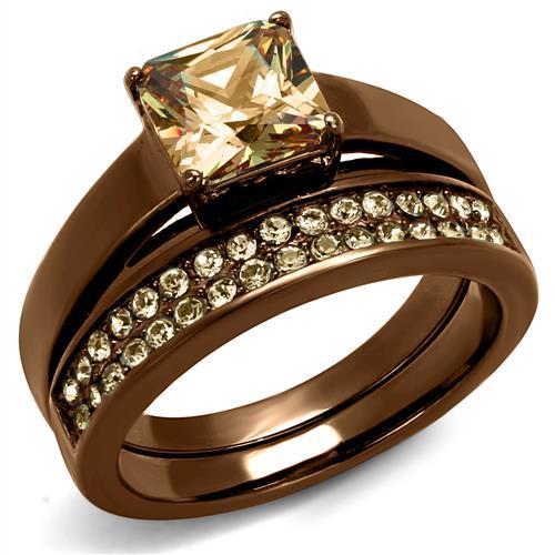 TK2670 - IP Coffee light Stainless Steel Ring with AAA Grade CZ  in Champagne-0