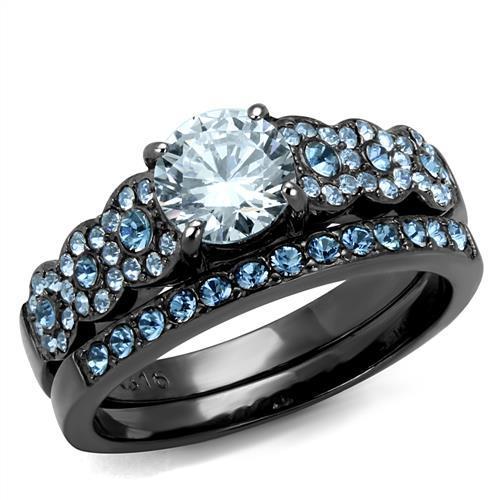 TK2671 - IP Light Black  (IP Gun) Stainless Steel Ring with AAA Grade CZ  in Clear-0