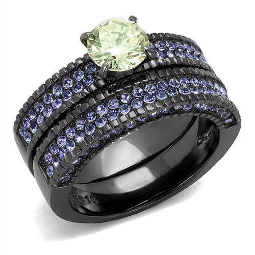 TK2672 - IP Light Black  (IP Gun) Stainless Steel Ring with AAA Grade CZ  in Apple Green color-0