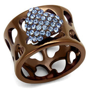 TK2676 - IP Coffee light Stainless Steel Ring with Top Grade Crystal  in Aquamarine-0