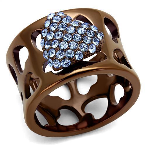 TK2676 - IP Coffee light Stainless Steel Ring with Top Grade Crystal  in Aquamarine-0