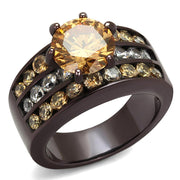 TK2681 - IP Dark Brown (IP coffee) Stainless Steel Ring with AAA Grade CZ  in Champagne-0