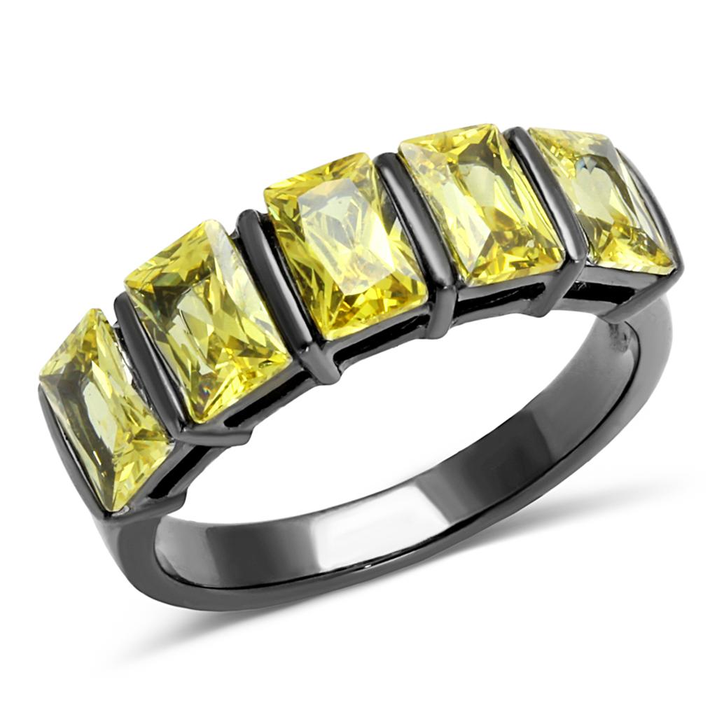 TK2683 - IP Light Black  (IP Gun) Stainless Steel Ring with AAA Grade CZ  in Topaz-0