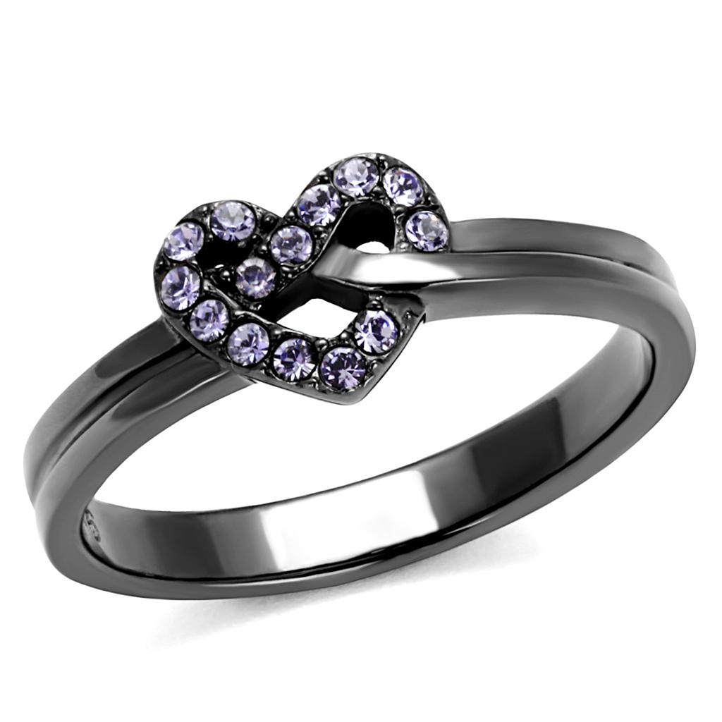 TK2685 - IP Light Black  (IP Gun) Stainless Steel Ring with Top Grade Crystal  in Light Amethyst-0