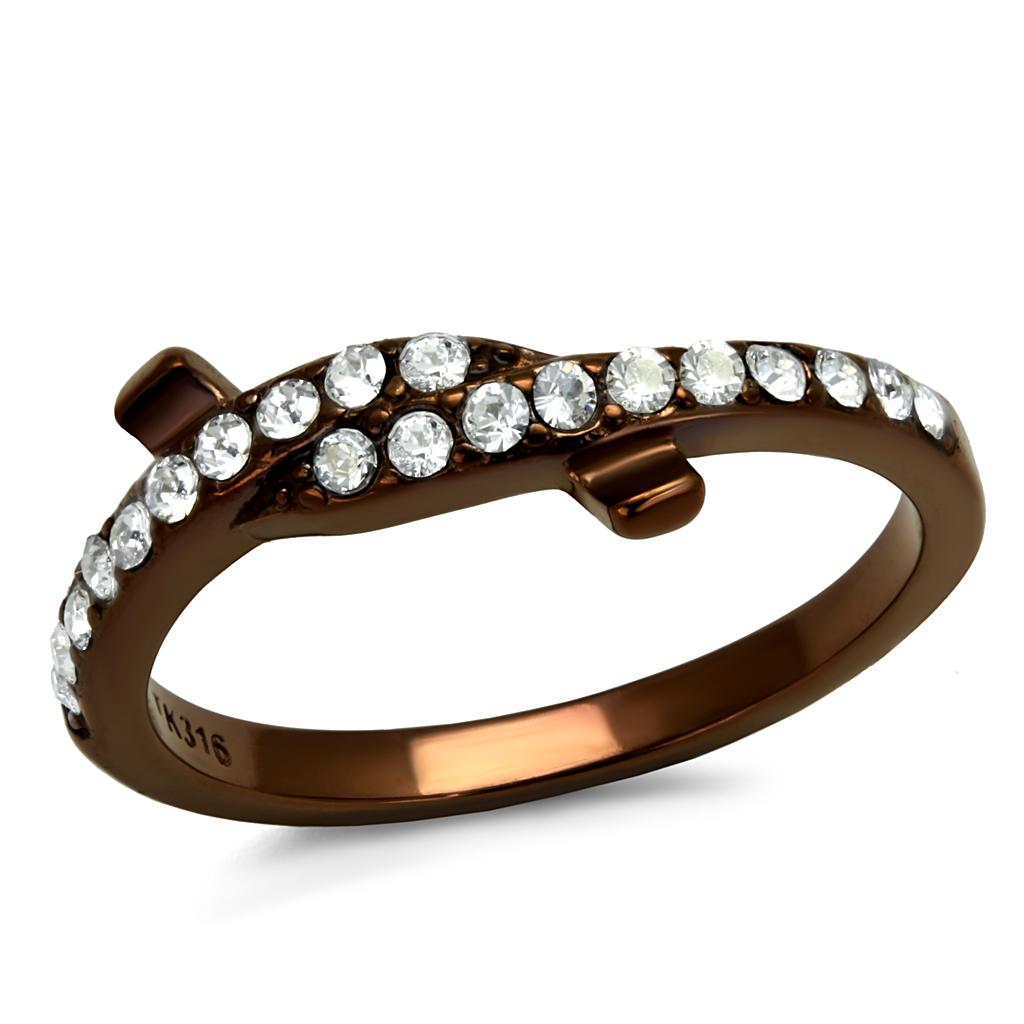 TK2687 - IP Coffee light Stainless Steel Ring with Top Grade Crystal  in Clear-0