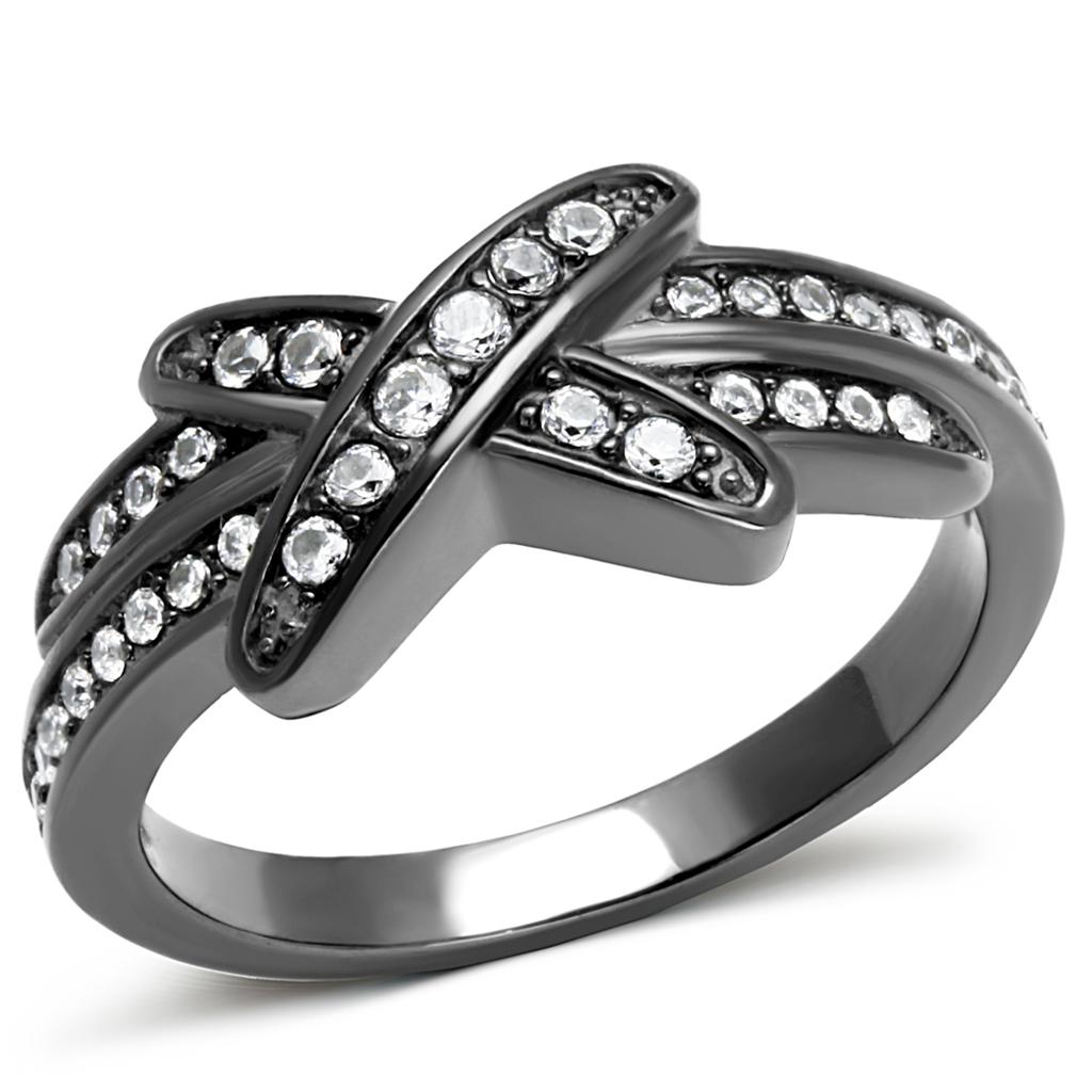 TK2689 - IP Light Black  (IP Gun) Stainless Steel Ring with AAA Grade CZ  in Clear-0