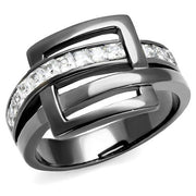 TK2690 - IP Light Black  (IP Gun) Stainless Steel Ring with AAA Grade CZ  in Clear-0