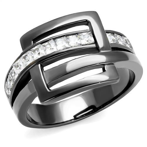 TK2690 - IP Light Black  (IP Gun) Stainless Steel Ring with AAA Grade CZ  in Clear-0