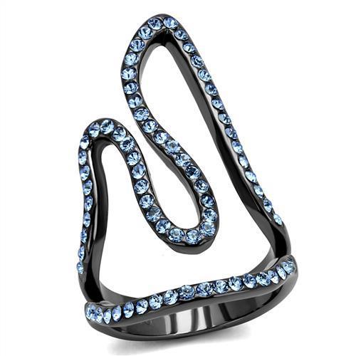 TK2695 - IP Light Black  (IP Gun) Stainless Steel Ring with Top Grade Crystal  in Aquamarine-0