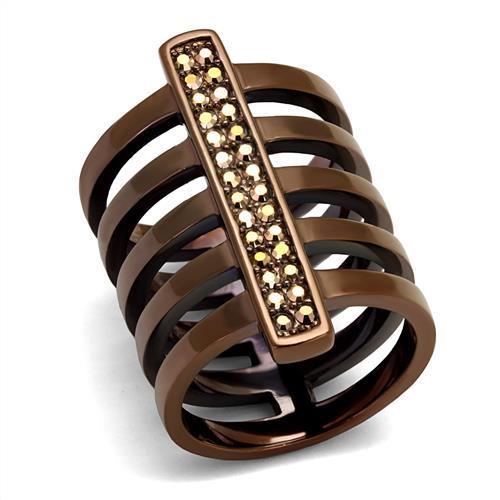 TK2697 - IP Coffee light Stainless Steel Ring with Top Grade Crystal  in Light Coffee-0