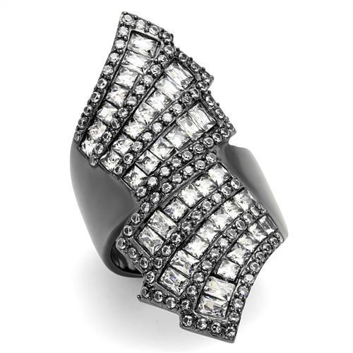 TK2699 - IP Light Black  (IP Gun) Stainless Steel Ring with AAA Grade CZ  in Clear-0